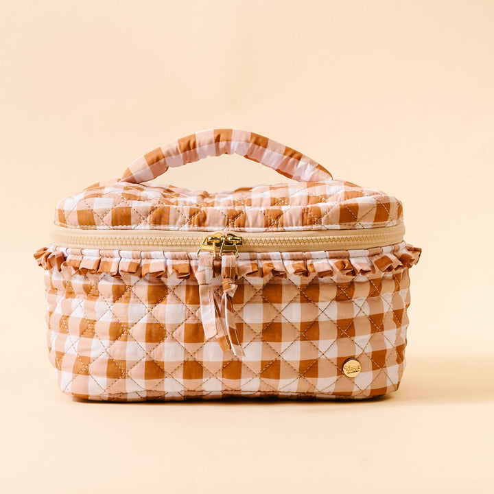 Glam & Go Quilted Cosmetic Bag-Maple Gingham