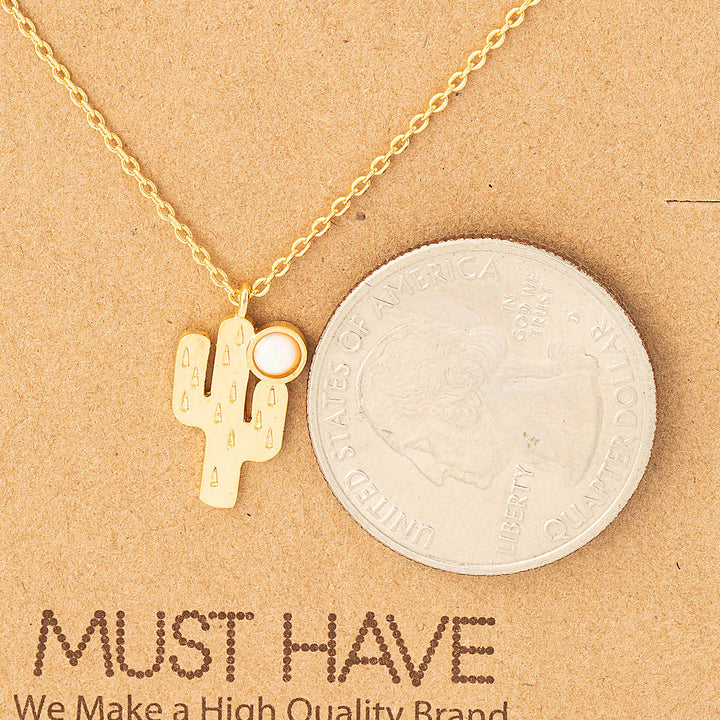 Opal Cactus Pendant Necklace: G