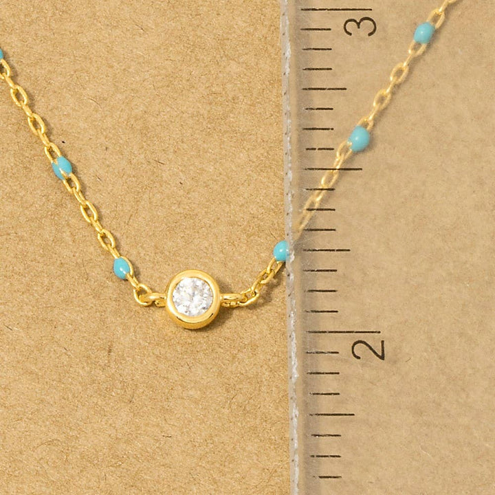 Gold Dipped Cz Pendant Enamel Accent Necklace: WH