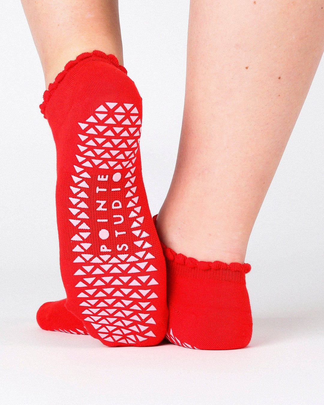 Women's Happy Full Foot Grip Sock: Red / M/L