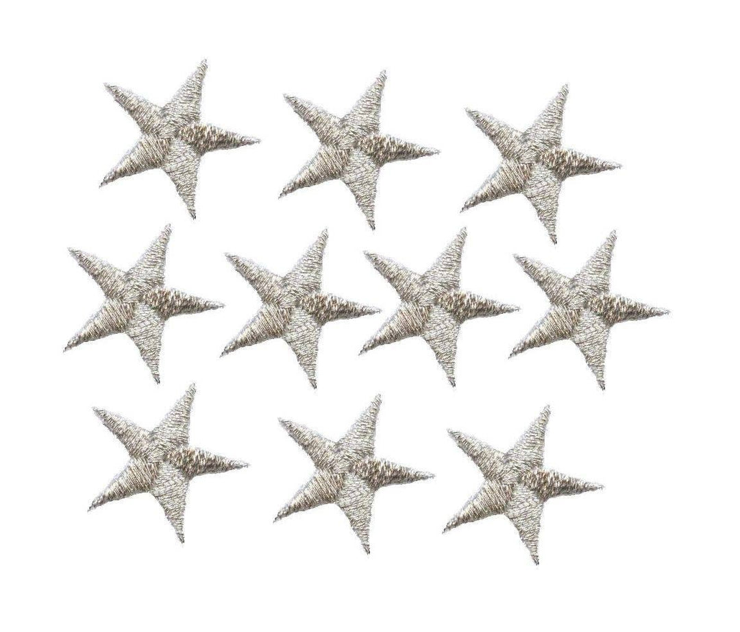 Metallic Silver Stars - 1-1/4" - Pack of 10 Pieces - Iron on Applique -150033-13