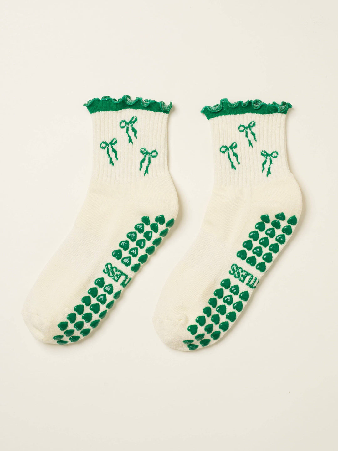 Bow Ruffle Grip Sock: Green