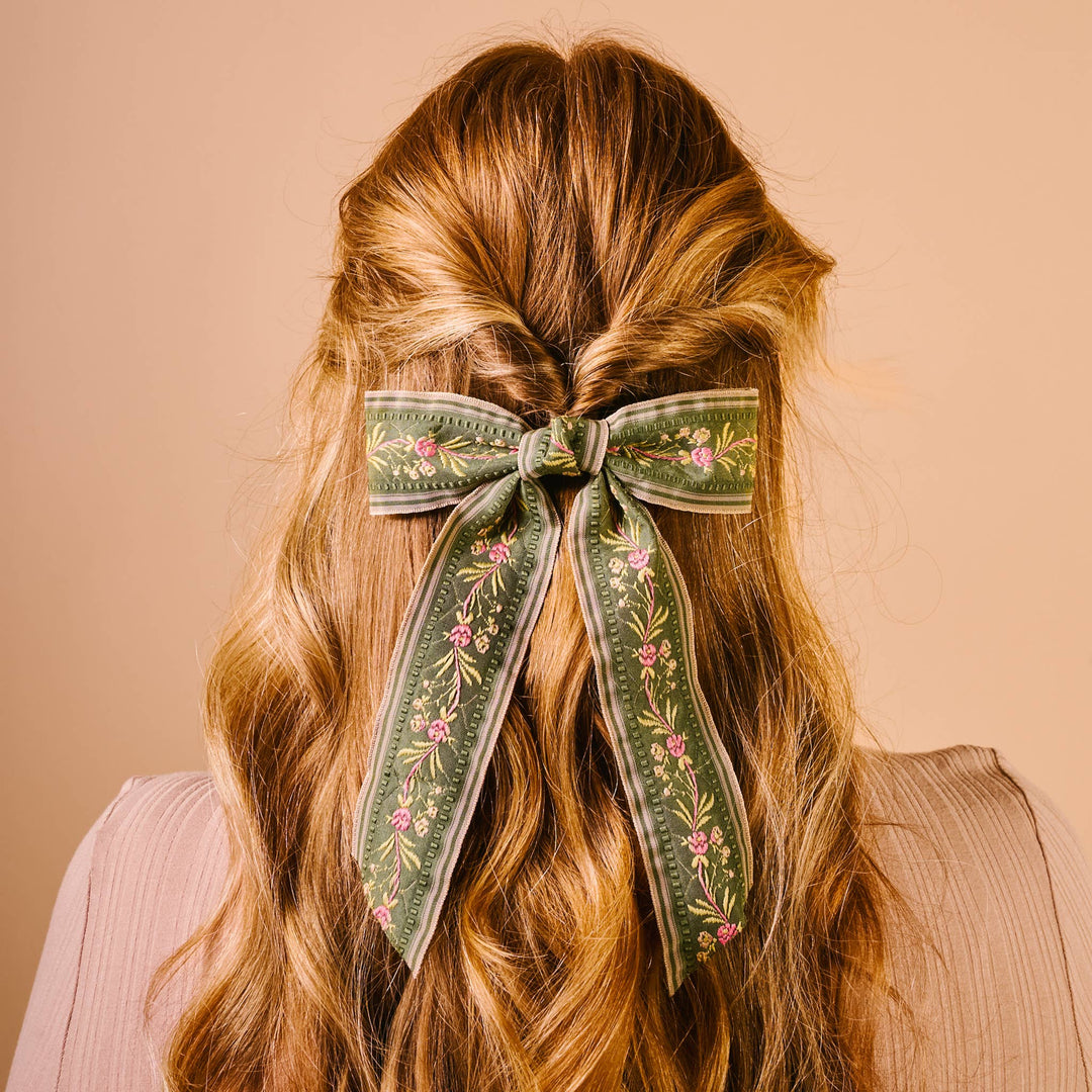 Cottage Crush Hair Bow-Olive Green