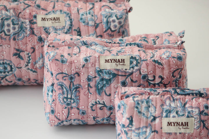 Dusty Rose/Blue Floral Cosmetic Bag