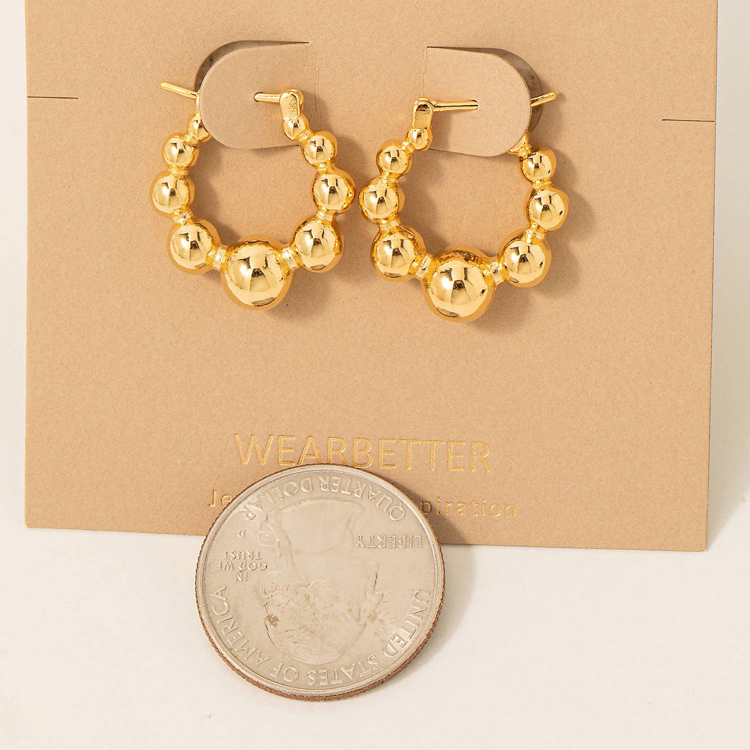 Solid Metallic Ball Bead Hoop Earrings: Gold