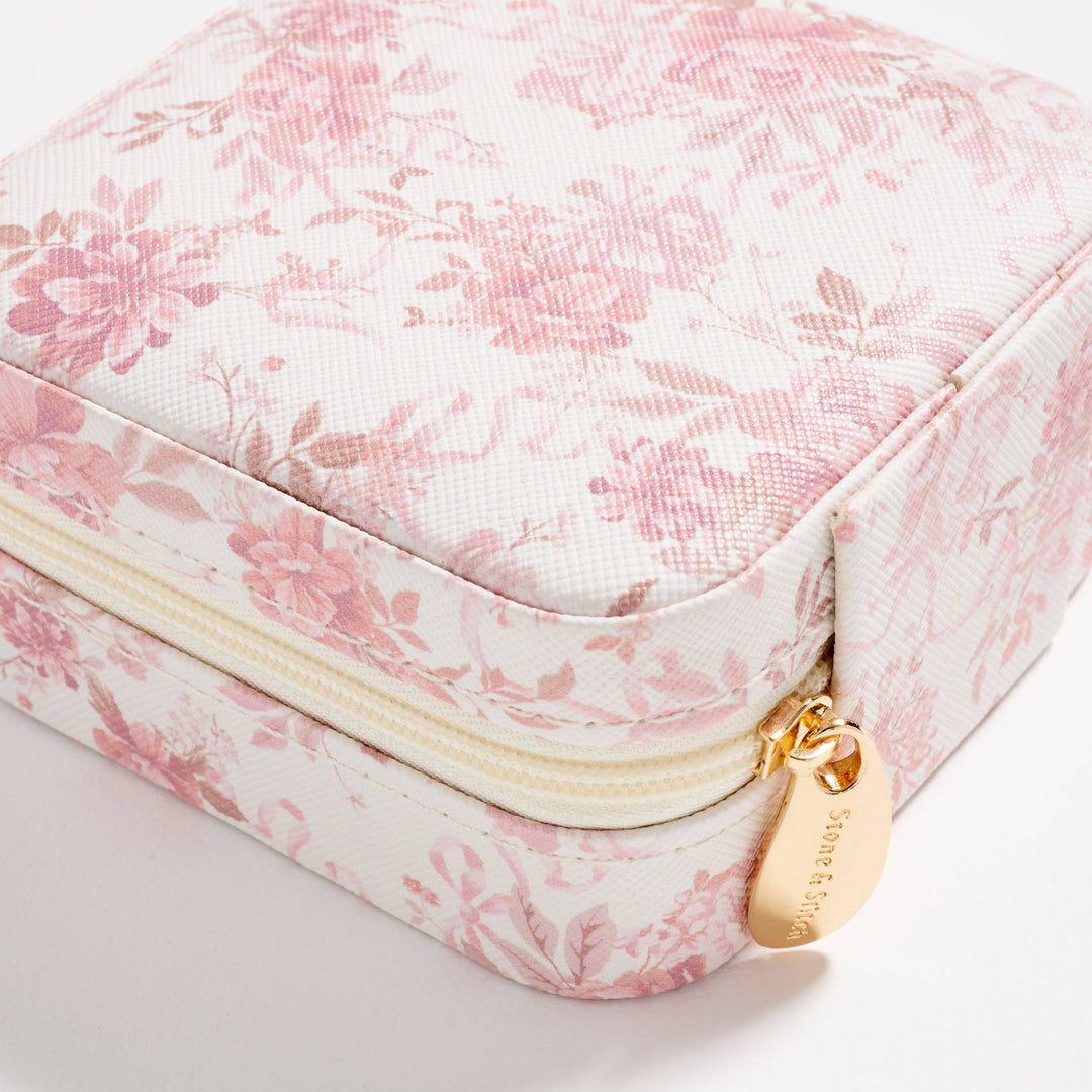 Floral Travel Jewelry Box with Mirror – Compact Organizer for Rings, Earrings & Necklaces: IV / ONE