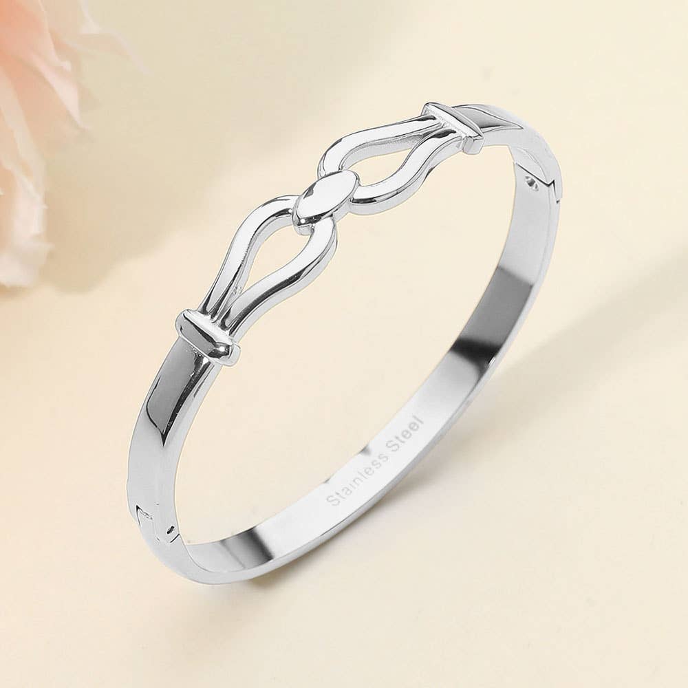 Stainless Steel Modern Link Hinged Bangle Bracelet: Gold