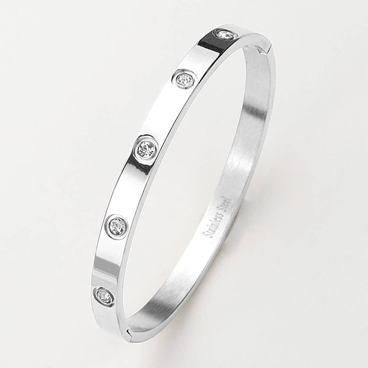 Stainless Steel Crystal Embellished Bangle Bracelet
: Silver