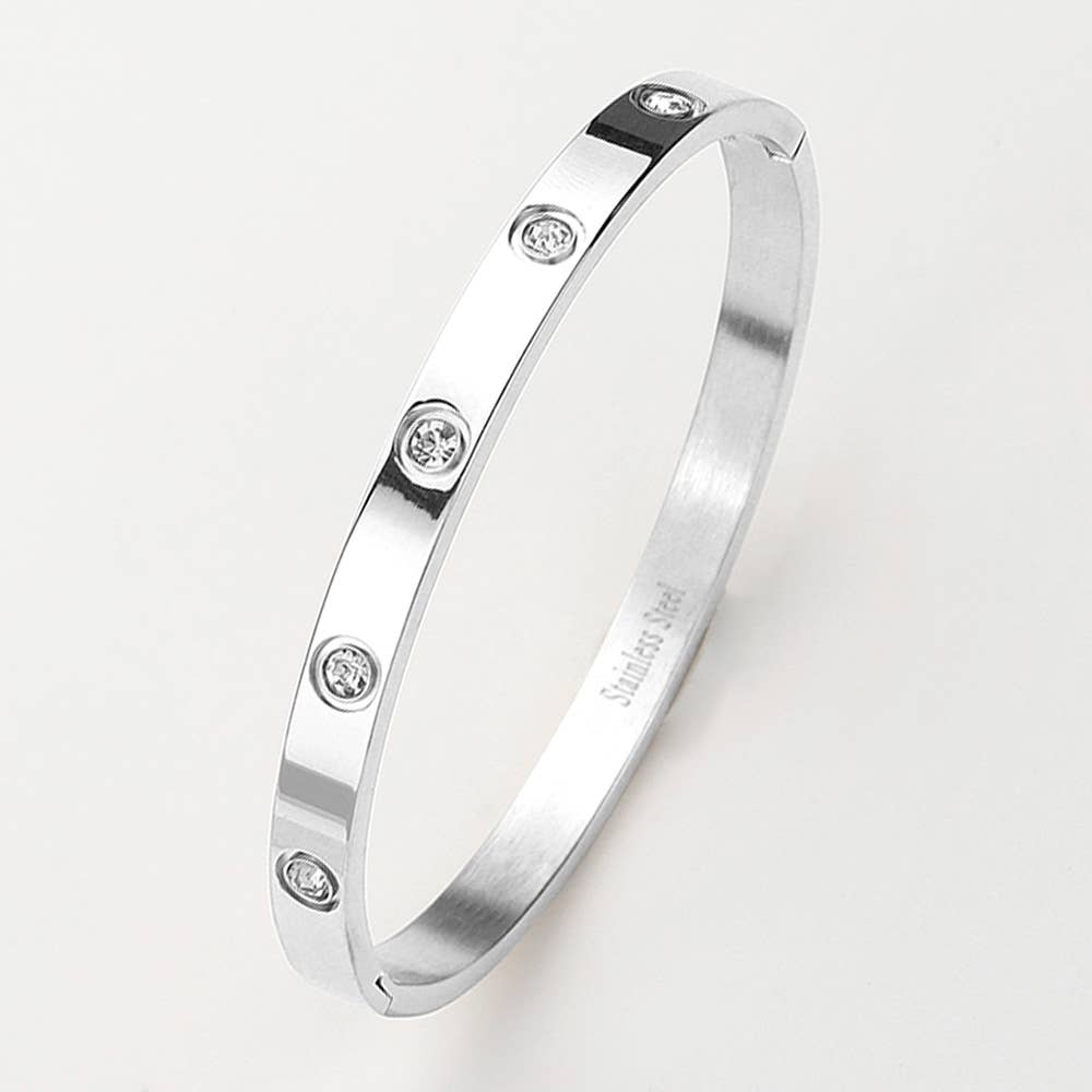 Stainless Steel Crystal Embellished Bangle Bracelet
: Gold