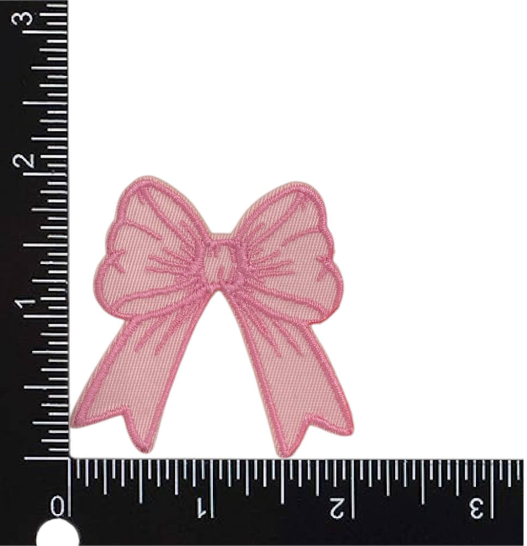 Pink Coquette Bow, Dainty Ribbon, Embroidered, Iron on Patch