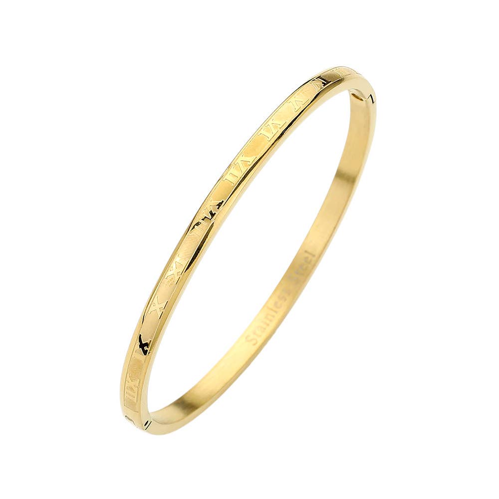 Roman Numerals Hinged Bangle Bracelet: Gold