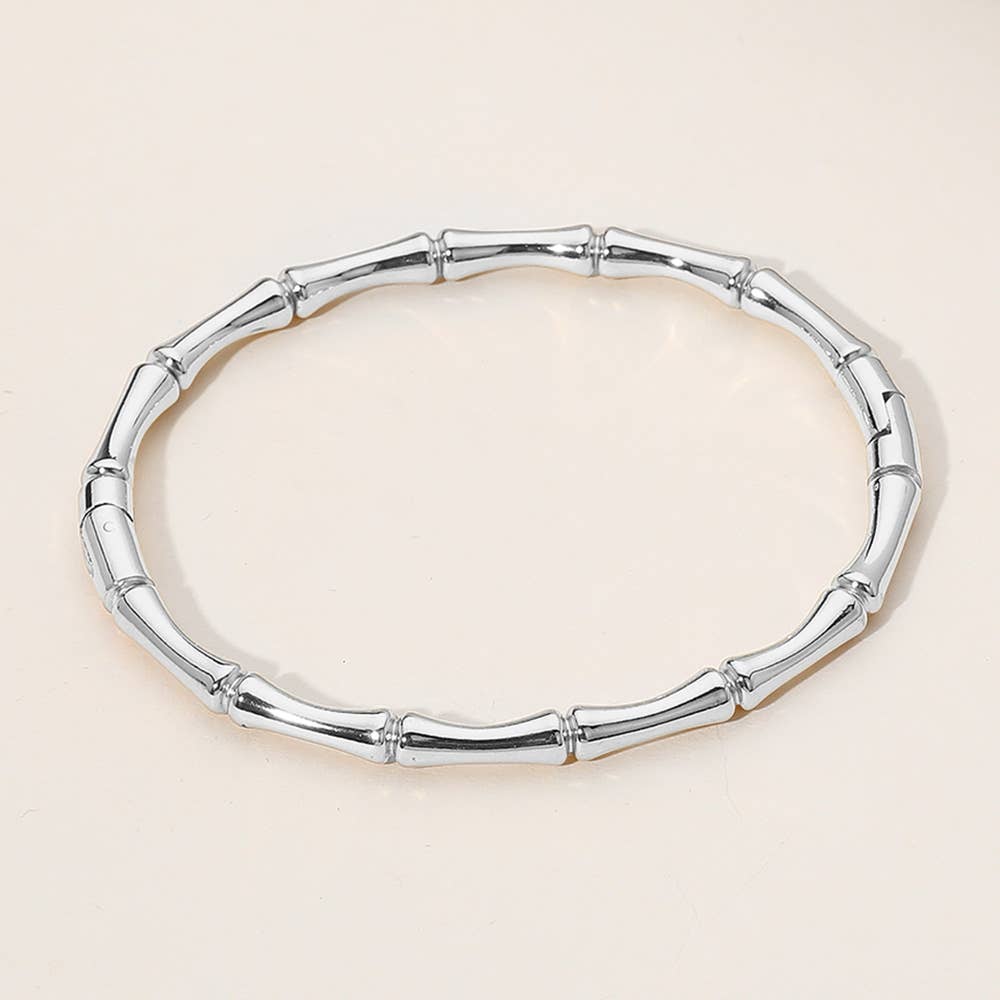 Bamboo Hinged Bangle Bracelet: Silver