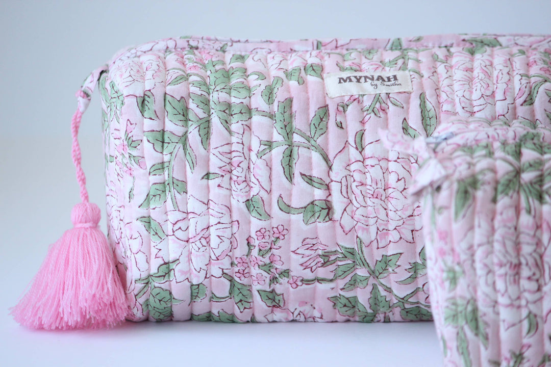 Large Bunny Rose Floral Cosmetic Bag