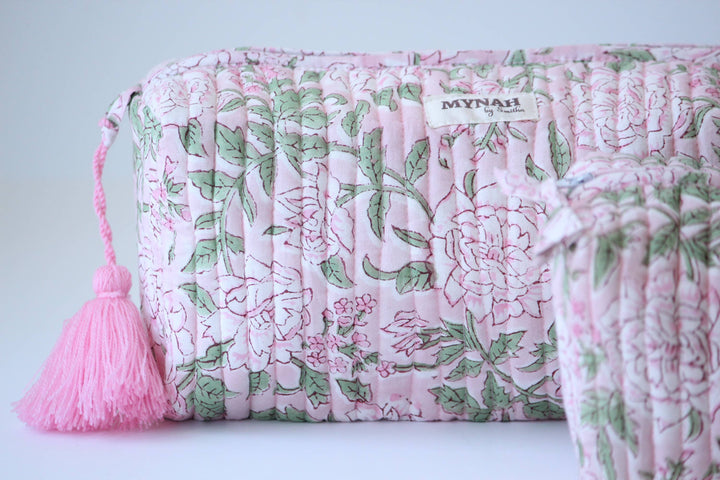 Large Bunny Rose Floral Cosmetic Bag