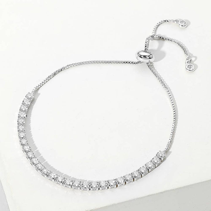 Round CZ Tennis Pull Tie Adjustable Bracelet: Yellow Gold
