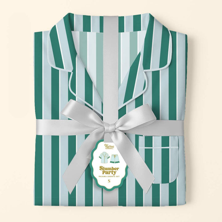 Large- Slumber Party Pajama Shorts Set–Sicily Stripes Teal