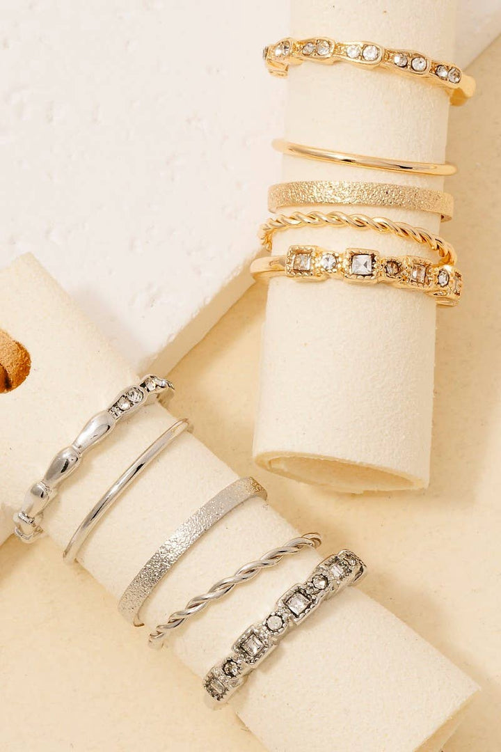 5 Piece Mixed Texture Band Rings Set: Silver