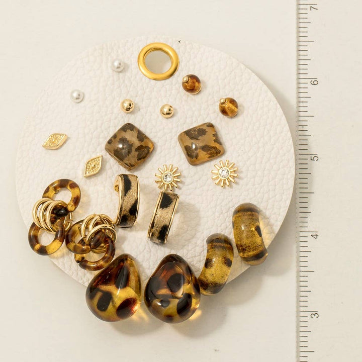 Leopard Acrylic And Pearl Mixed Earrings Set