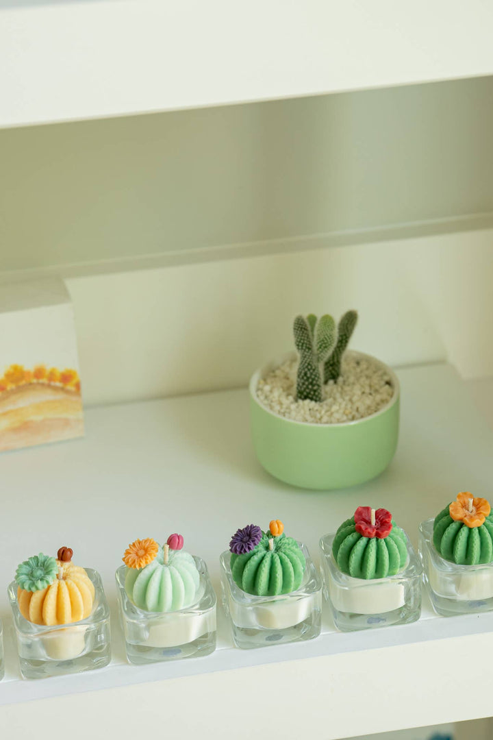 Barrel Cactus Tealight Candles: Green w/ red