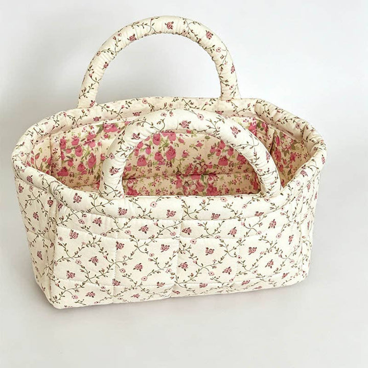 Quilted Floral Storage Organizer Bag: Dusty Pink Floral / One Size