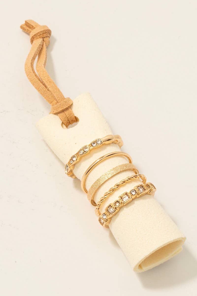 5 Piece Mixed Texture Band Rings Set: Silver