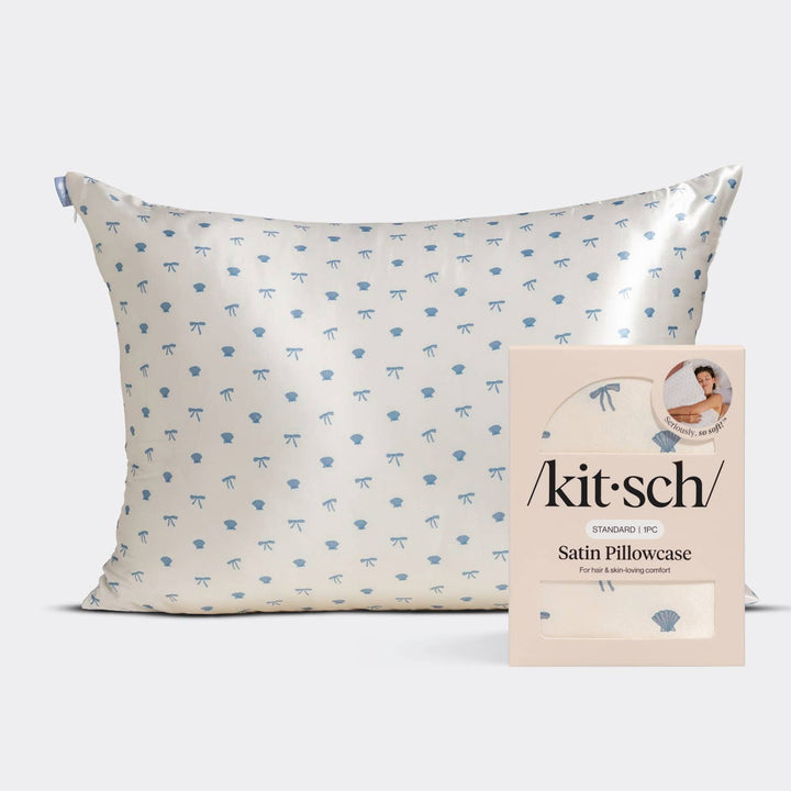 Standard Satin Pillowcase - Pearlized Cream & Coastal Blue Print