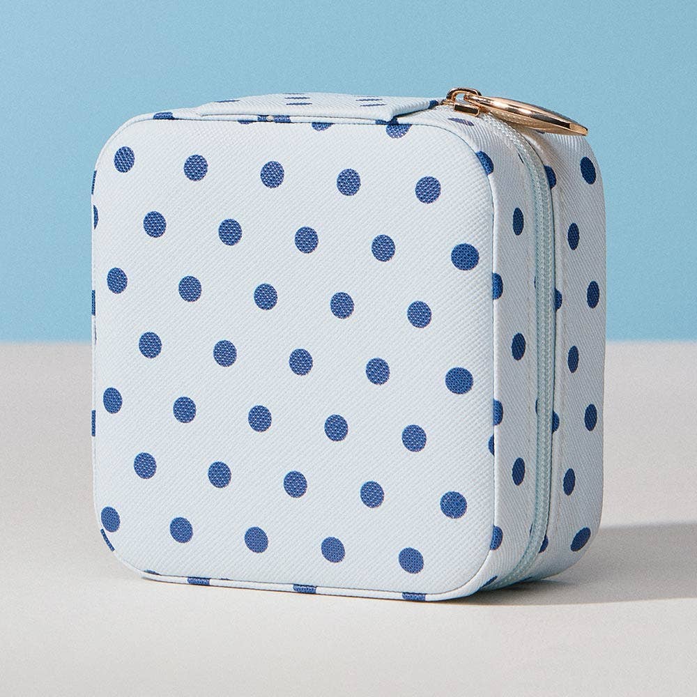 Polka Dot Pattern Print Portable Square Jewelry Box: Blue