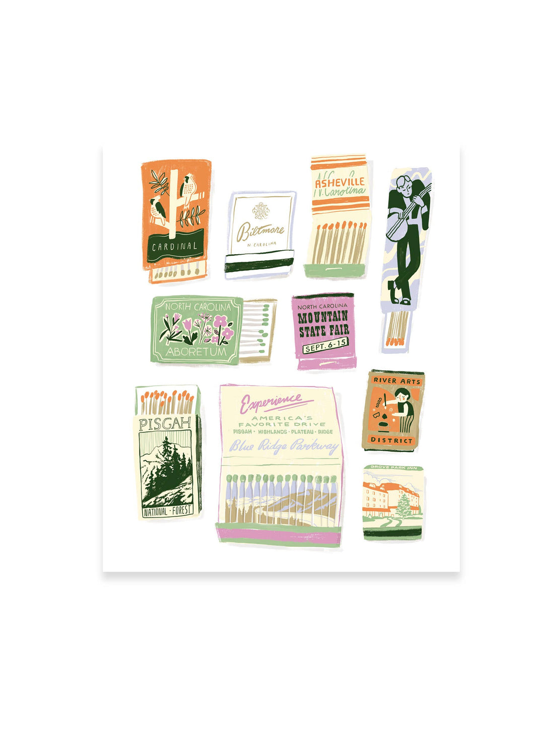 Asheville Matchbook Print - Timeless City Wall Art Print: 8x10