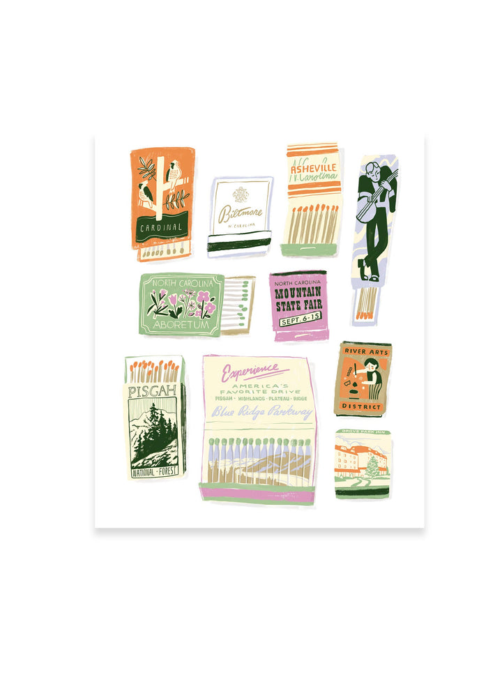 Asheville Matchbook Print - Timeless City Wall Art Print: 8x10