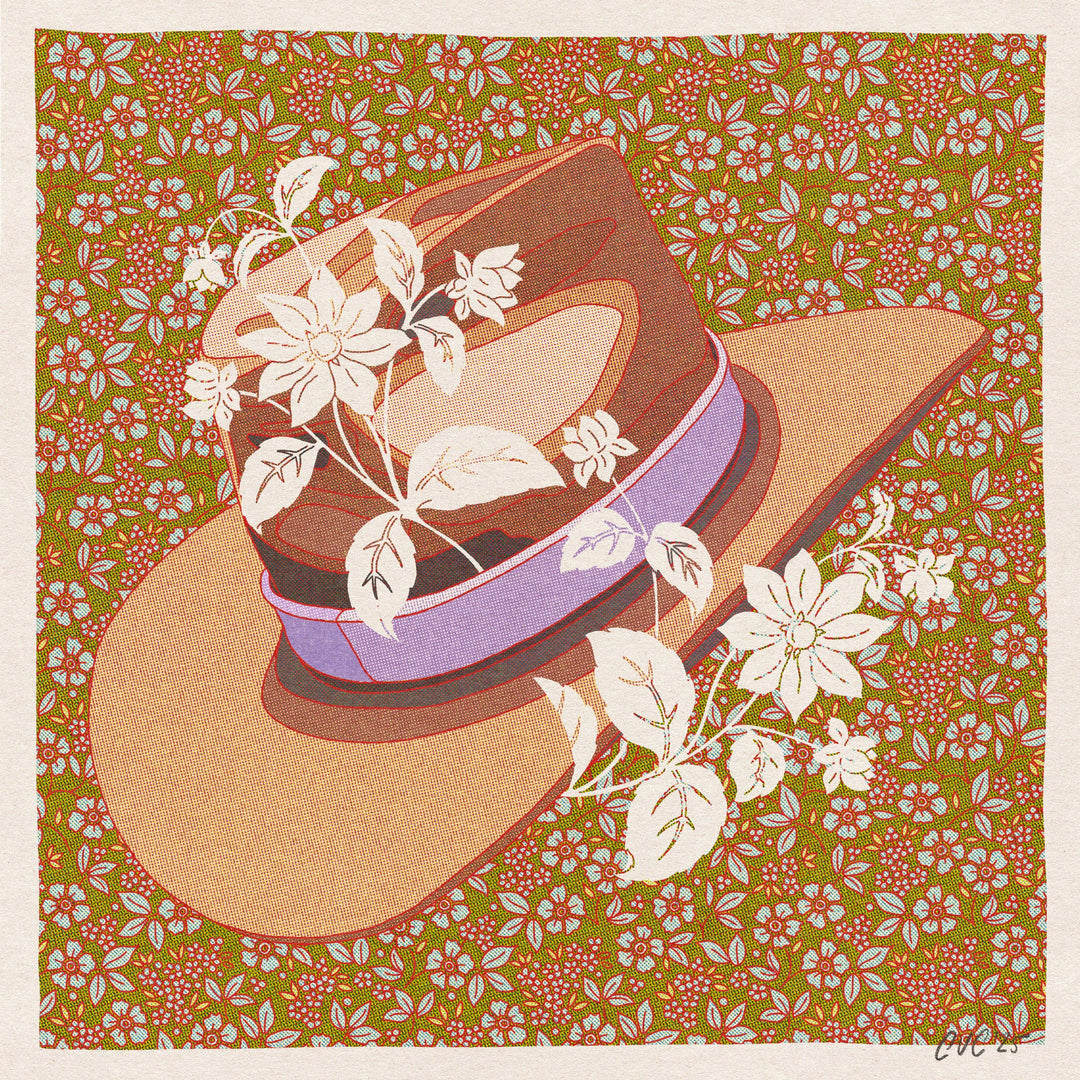 8"x8" Lavender and Brown Cowboy Hat Floral Art Print: 8"x8"