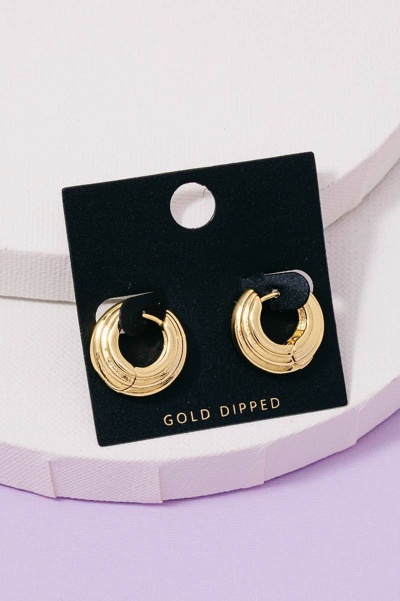 Gold Dipped Ridged Hinge Hoop Earrings: GOLD