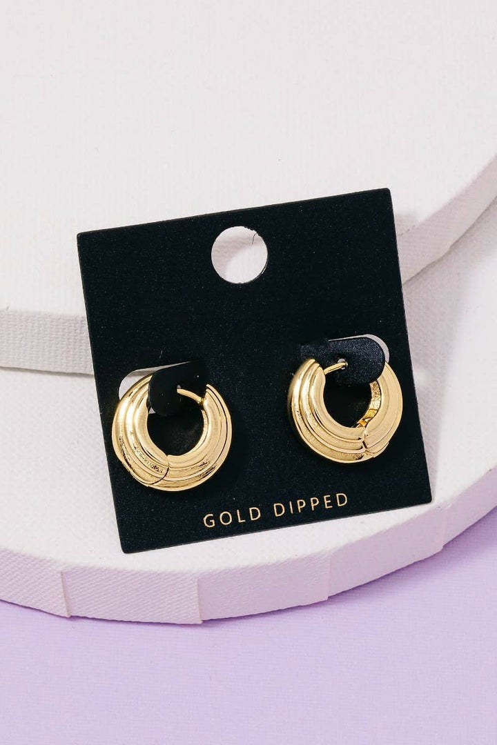 Gold Dipped Ridged Hinge Hoop Earrings: GOLD