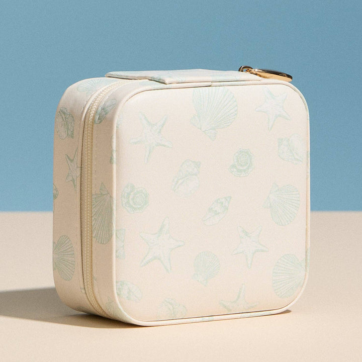 Seashell Print Travel Jewelry Case – Square Zipper Jewelry Organizer: MI / ONE