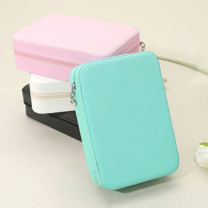 Faux Leather Portable Jewelry Box: Ivory