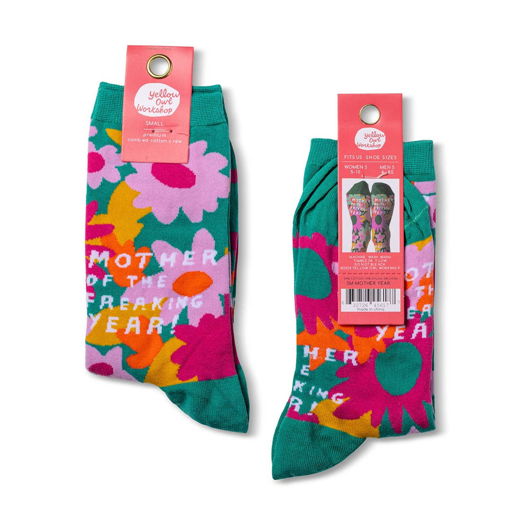 Mother of the Freakin Year Flower Mama Socks