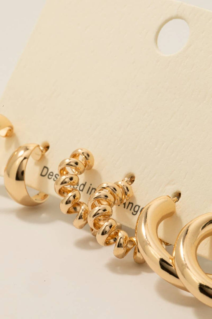 3 Piece Mixed Hoop Earrings Set: Gold