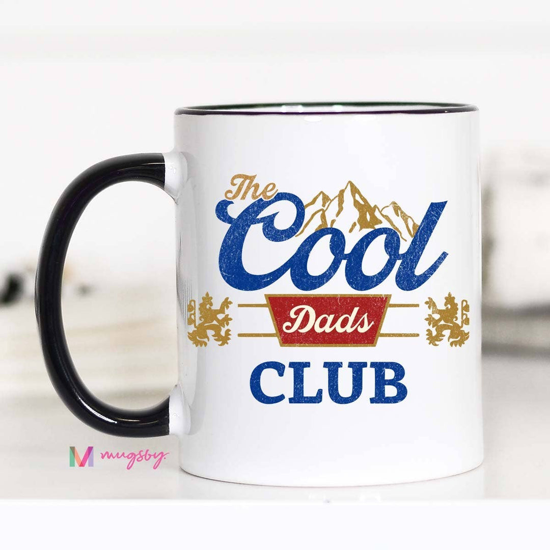 The Cool Dads Club Retro Funny Coffee Mug: Black Rim and Handle / 11oz