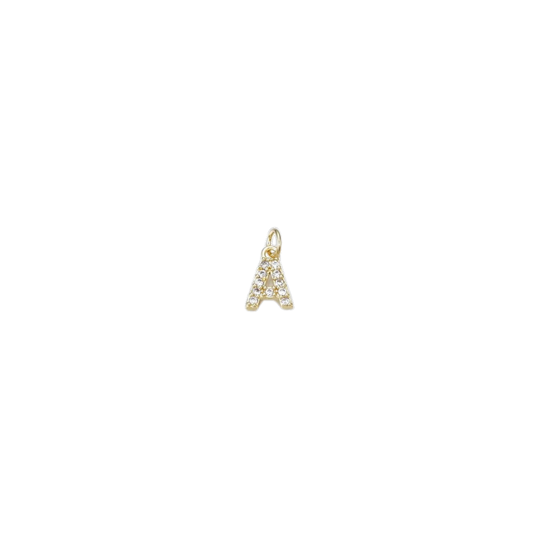 Gold Micro Cubic Zirconia Pave Initial Letter | Alphabet Charm: A