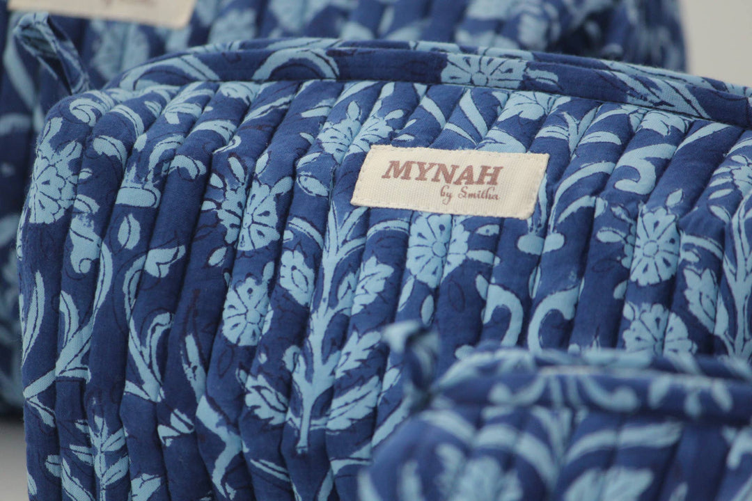 Quilted block print floral travel cosmetic bag