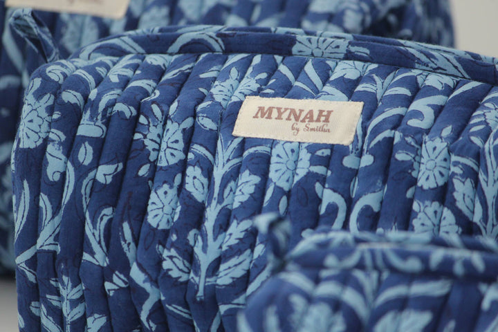 Quilted block print floral travel cosmetic bag