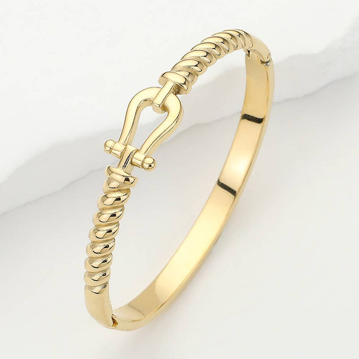 Shackle Hinged Bangle Bracelet: Gold