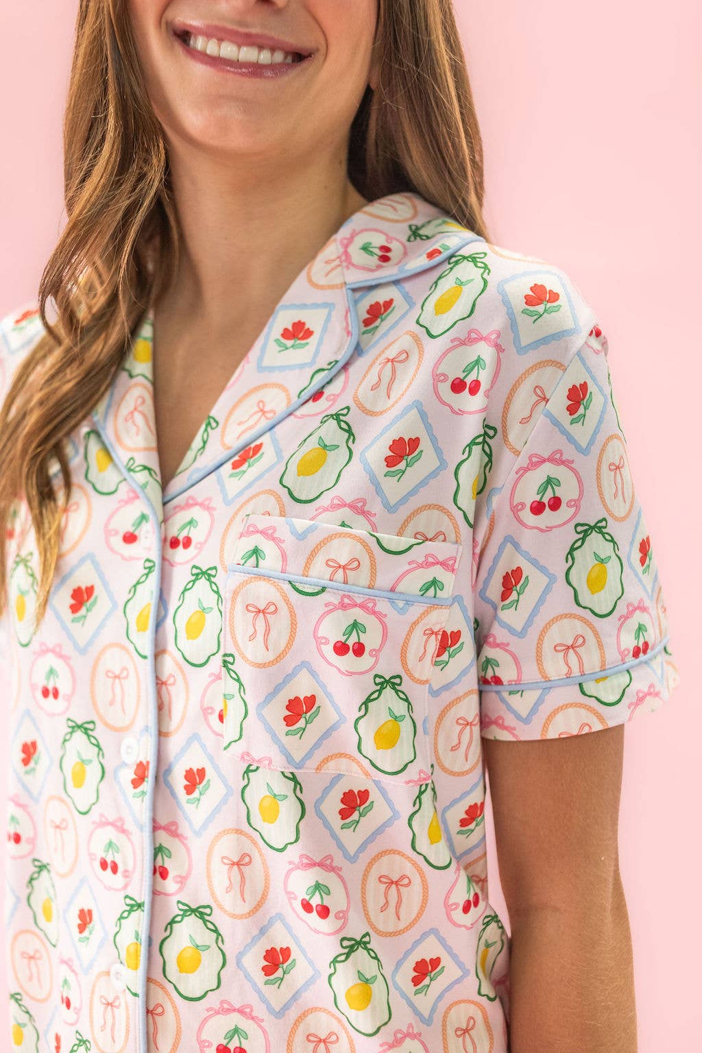 Fruit Cocktail Ruffle Hem Shorts Pajama Set: XL