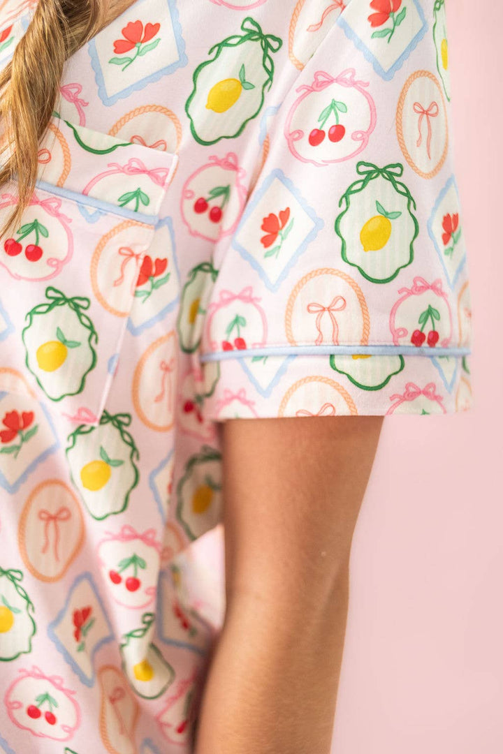 Fruit Cocktail Ruffle Hem Shorts Pajama Set: XL