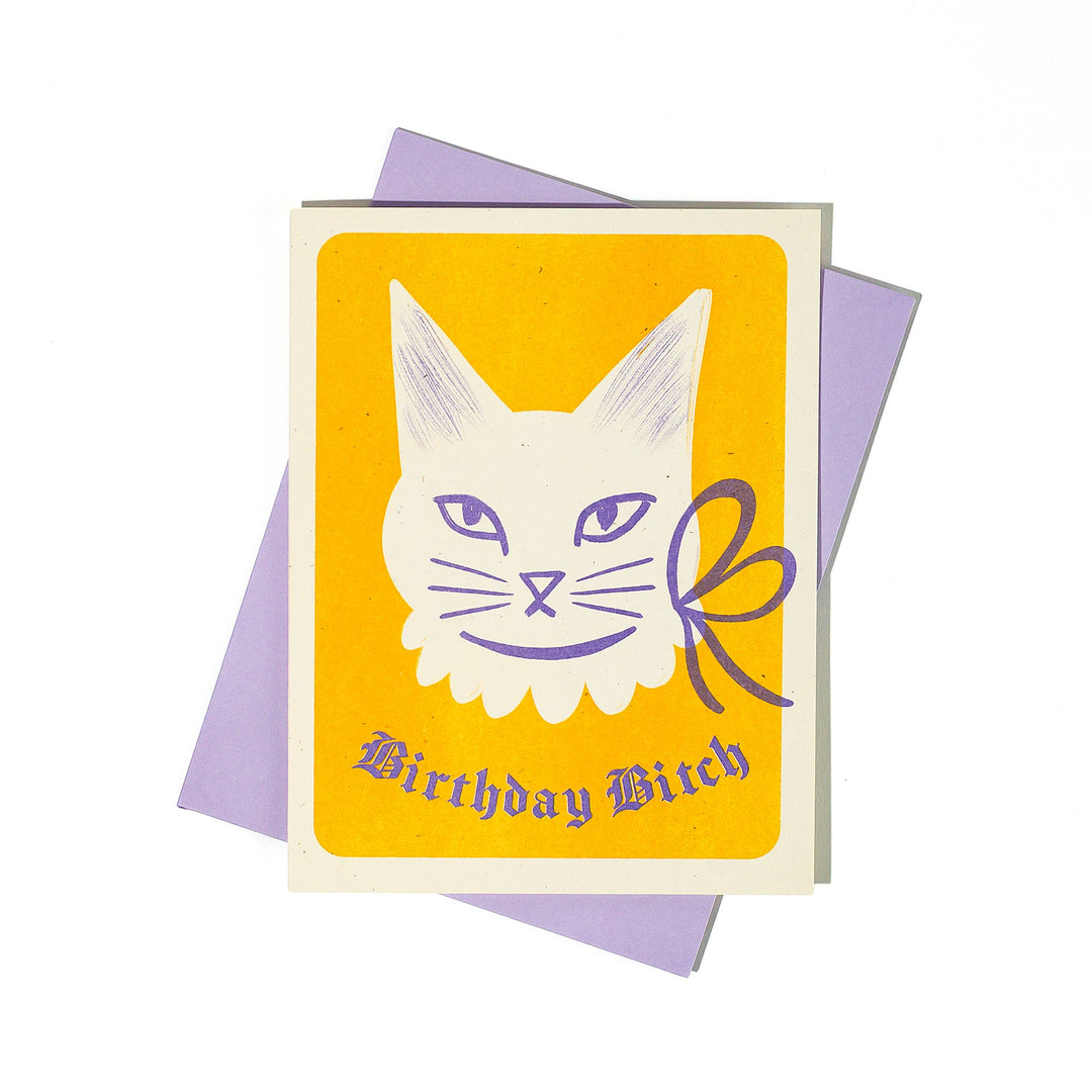 Birthday Bitch Cat - Risograph Card