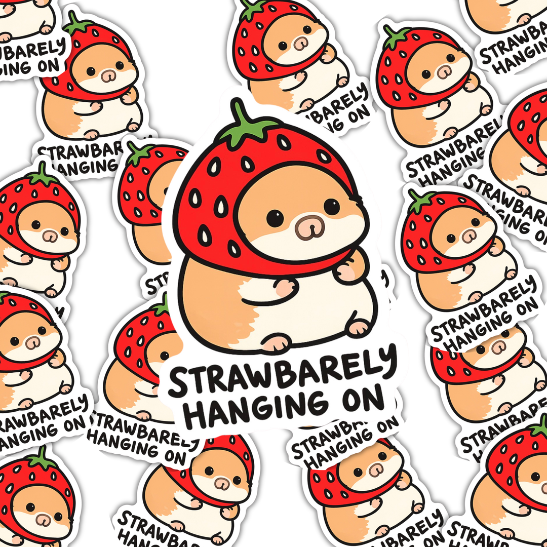 Strawbarely Hanging On Sticker