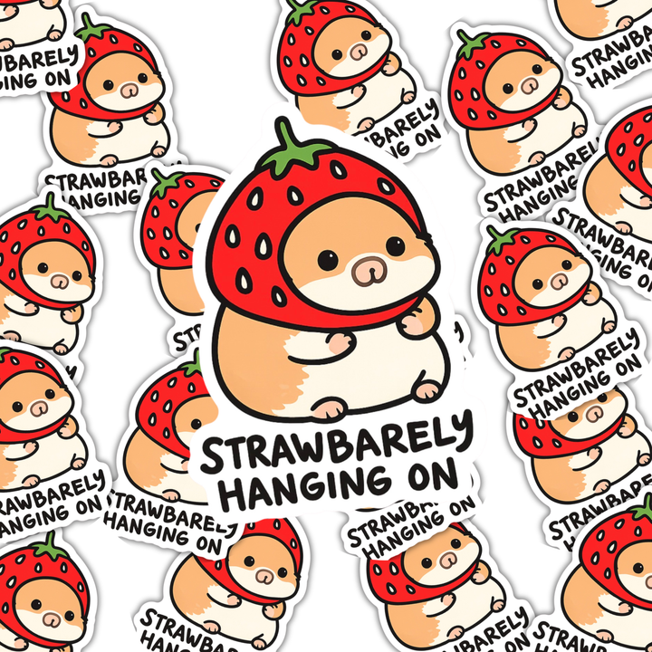 Strawbarely Hanging On Sticker