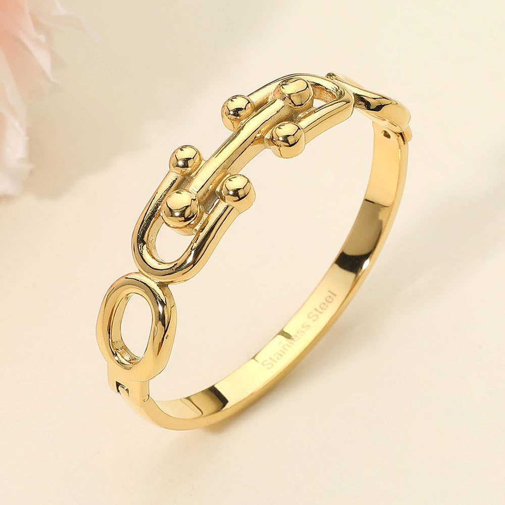 Stainless Steel Bold Link Hinged Bangle Bracelet: Silver