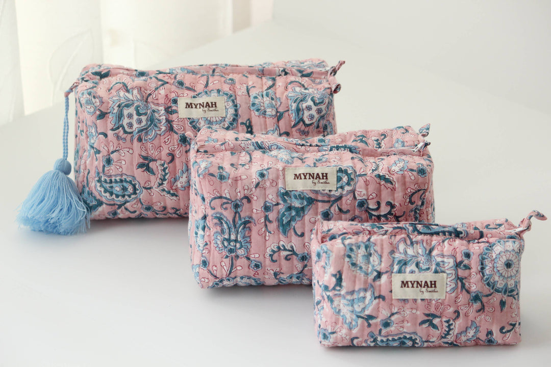 Dusty Rose/Blue Floral Cosmetic Bag