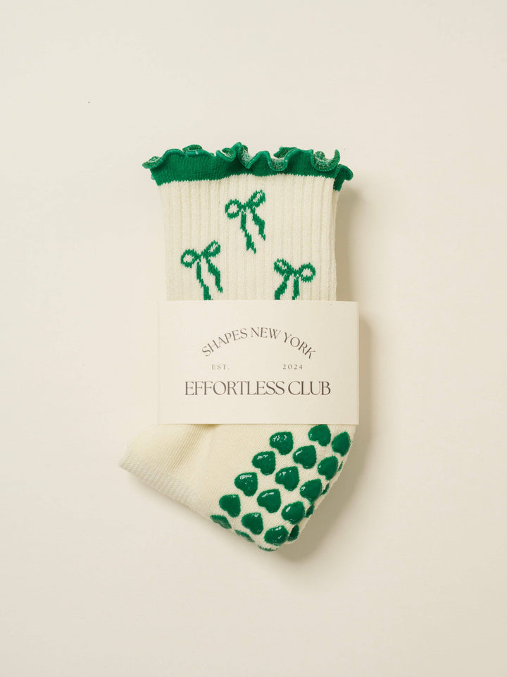 Bow Ruffle Grip Sock: Green