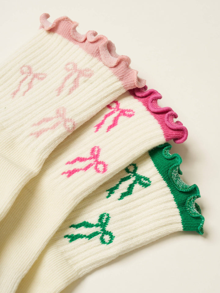 Bow Ruffle Grip Sock: Hot Pink